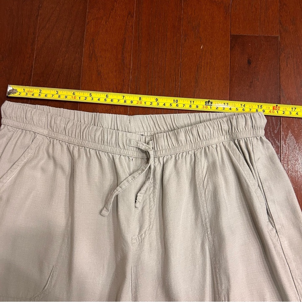 $158 SPLENDID Women’s Linen Blend Wide Leg Cropped Tan Pull On Pant size M - Picture 7 of 9
